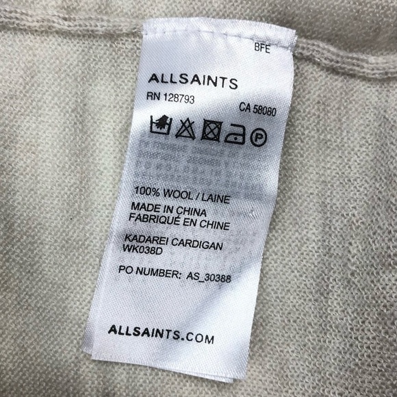 All Saints cut-out shoulder drape open cardigan sweater 4 gray cream wool - Picture 16 of 16